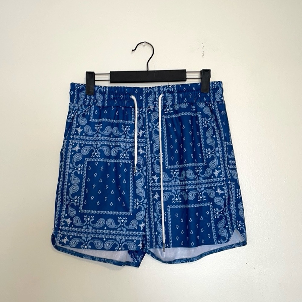 Romwe | Mens Blue Bandana Shorts